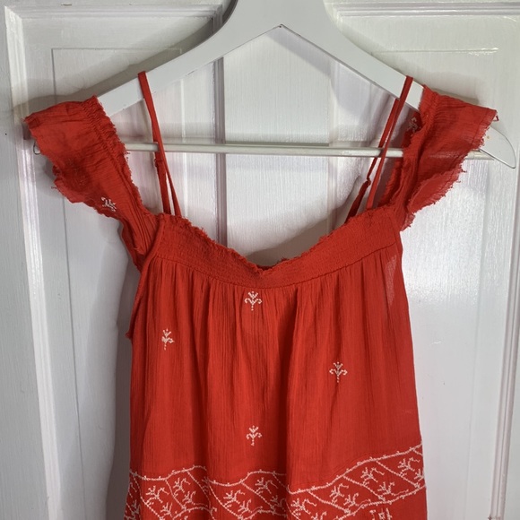 Intimately Free People Ironworks flounce orange boho smocked dress W-736 Sz XS - Picture 4 of 11
